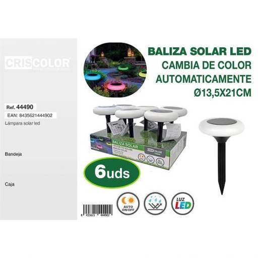 [44490] BALIZA SOLAR JARDIN LED CAMBIA DE COLOR Ø13,5X21CM (Pack 6 Und).