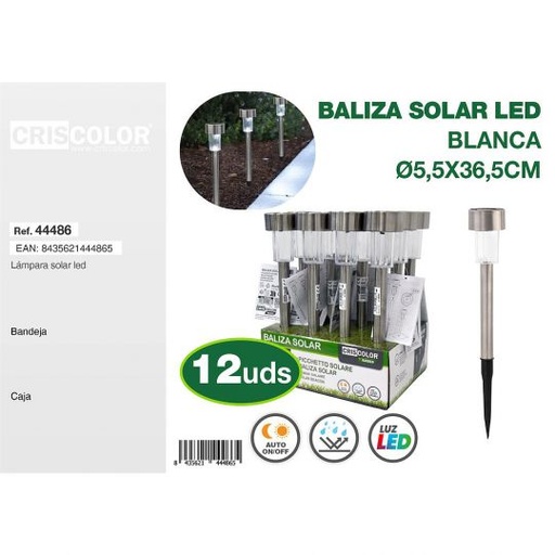 [44486] BALIZA SOLAR JARDIN LED BLANCA Ø5,5X36,5CM (Pack 12 Und).