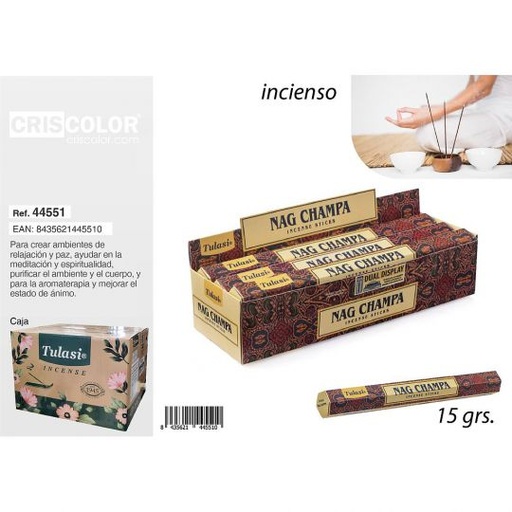 [44551] INCIENSO TULASI NAG CHAMPA ORIGINAL 15GRS. (Caja 6 Paquetes)