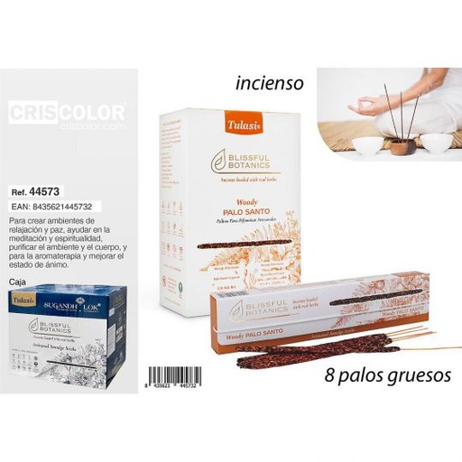 [44573] INCIENSO TULASI SMUDGE WOODY PALO SANTO (Caja 12 Paquetes)