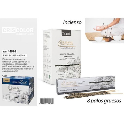 [44574] INCIENSO TULASI SMUDGE CLEANSING WHITE SAGE (Caja 12 Paquetes)