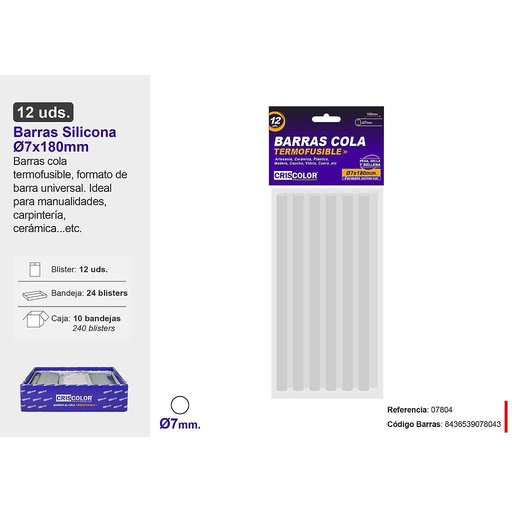 [40803-C] BARRA SILICONA Ø7X180MM PACK 12UDS (Caja 24 Packs)