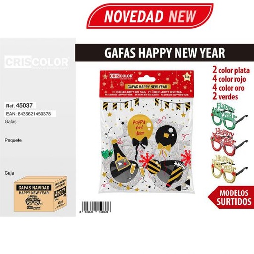 [45037] GAFAS NAVIDAD HAPPY NEW YEAR (Pack 12 Und).