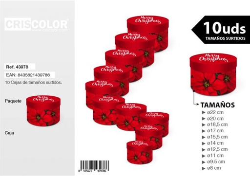 [43978] CAJAS REDONDA NAVIDAD CLASICA TAMAÑO SURTIDO 10UDS