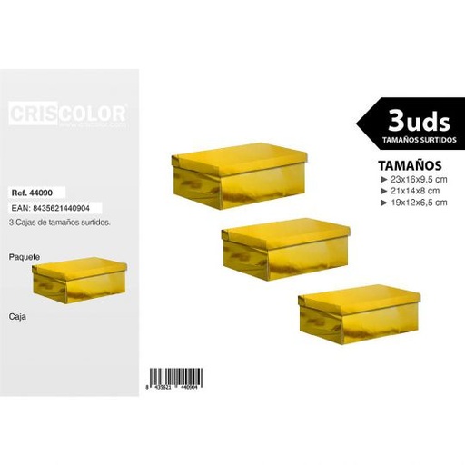 [44090] CAJAS NAVIDAD COLOR METAL ORO TAMAÑO L SURTIDO 3UDS