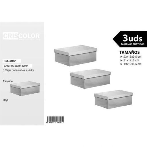 [44091] CAJAS NAVIDAD COLOR METAL PLATA TAMAÑO L SURTIDO 3UDS