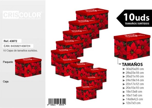 [43972] CAJAS NAVIDAD CLASICA TAMAÑO SURTIDO 10UDS