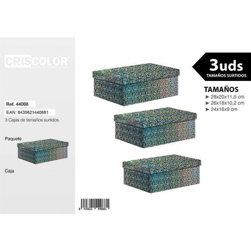 [44088] CAJAS NAVIDAD PURPURINA PLATA TAMAÑO XL SURTIDO 3UDS