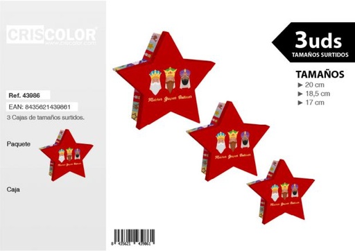 [43986] CAJAS STAR NAVIDAD REYES MAGOS TAMAÑO SURTIDO 3UDS