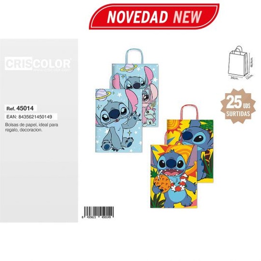 [45014] BOLSA PAPEL 36+12X46,9CM STITCH SURTIDA 110GR (PACK 25 UDS)