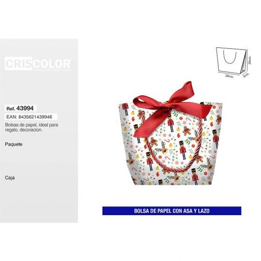 [43994] BOLSA NAVIDAD CON LAZO 28+9x20 CM (Pack 12Und).