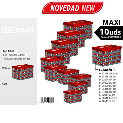 [44968] CAJAS MAXI RECTANGULAR NAVIDAD REYES MAGOS TAMAÑO SURTIDO 10UDS