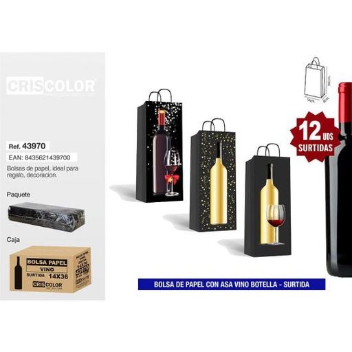 [43970] BOLSA PAPEL 14+8x36 VINO SURTIDA 210GR (Pack 12Und).