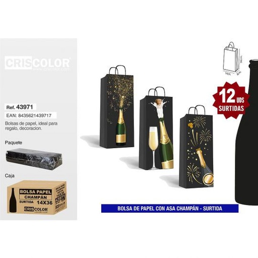 [43971] BOLSA PAPEL 14+8x36 CHAMPAN SURTIDA 210GR (Pack 12Und).